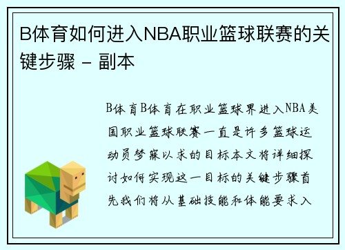 B体育如何进入NBA职业篮球联赛的关键步骤 - 副本